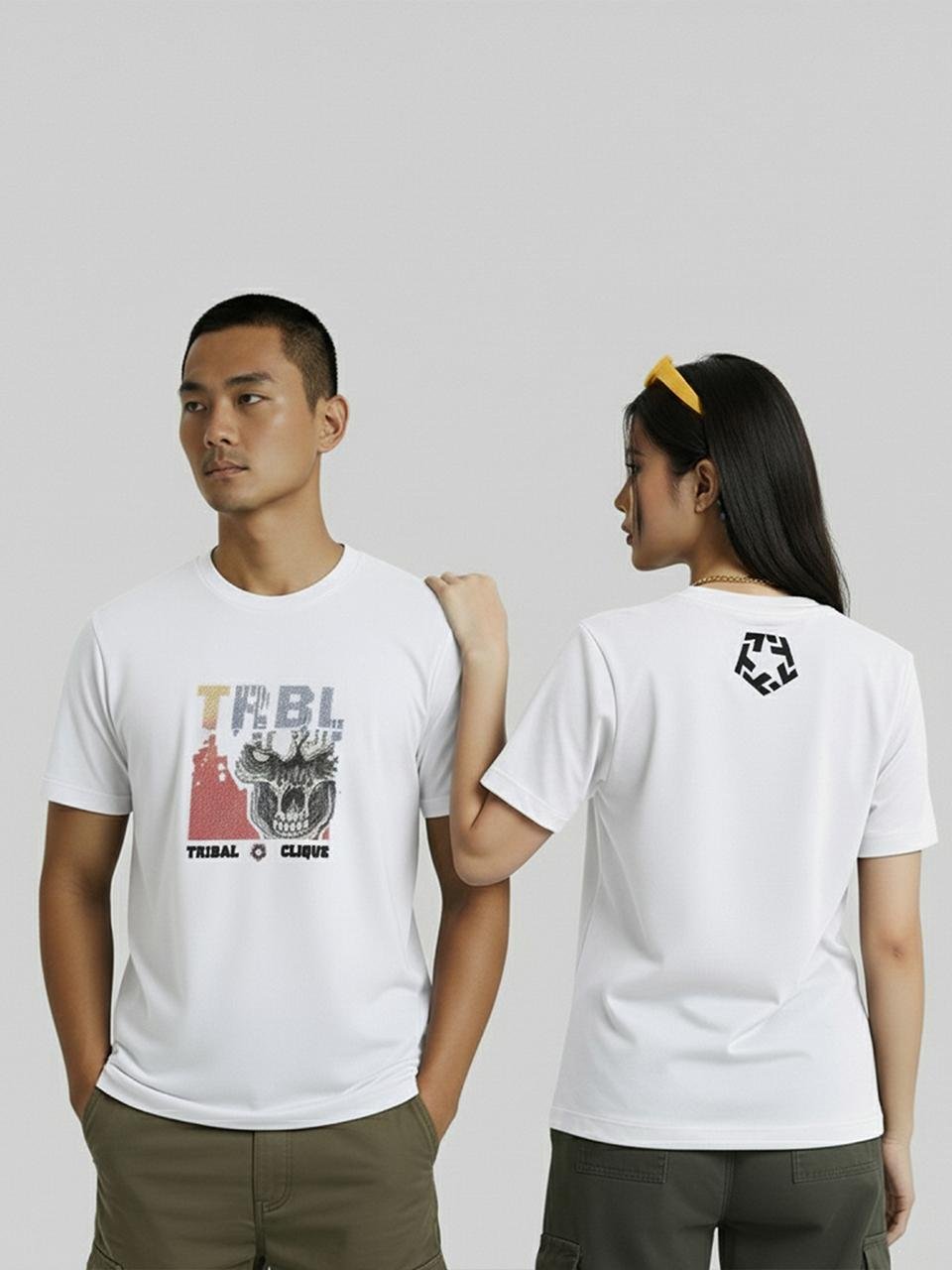 Tribal Skull Graphic Tee, white Tee, couple