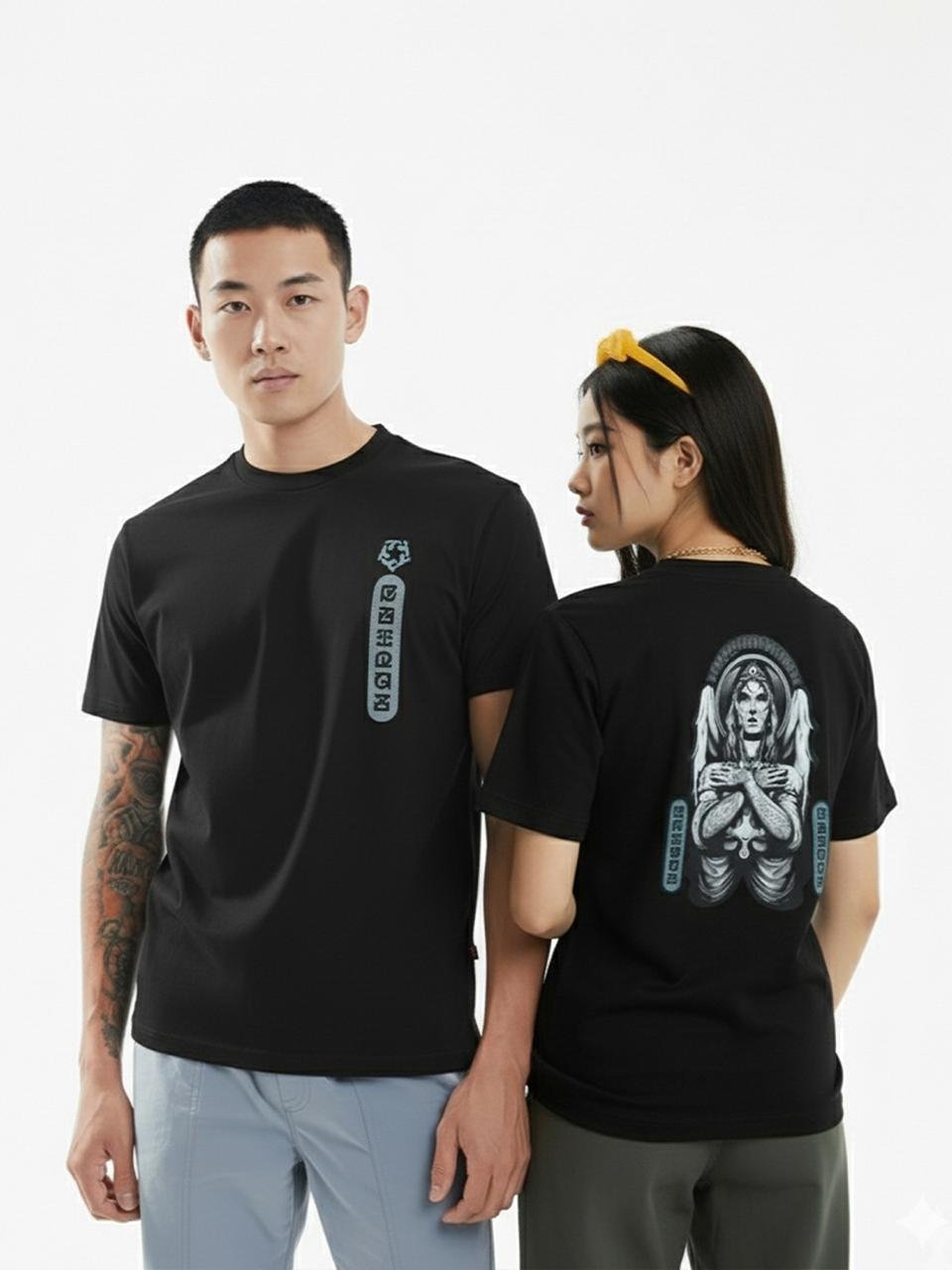 Tribal Eternal Angel Graphic Tee, black Tee, couple