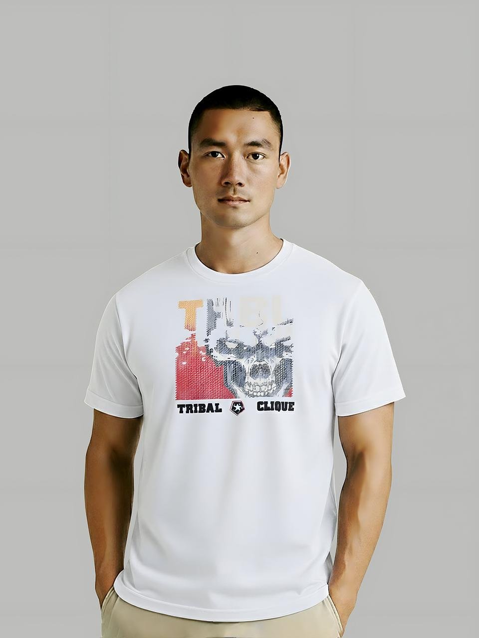 Tribal Skull Graphic Tee, white Tee, male