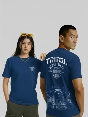 Tribal Auto Blueprint Tee, navy blue, couple 2