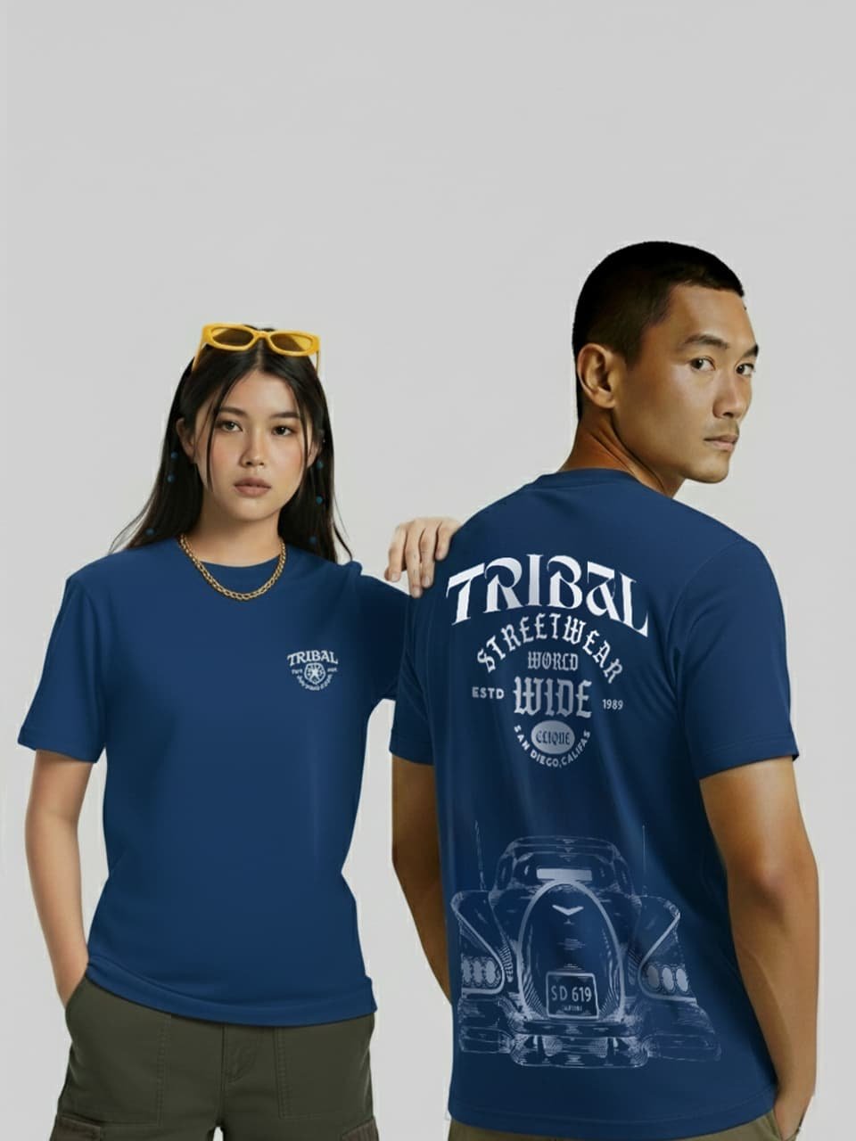 Tribal Auto Blueprint Tee, navy blue, couple 2